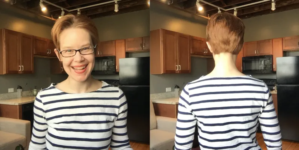 この記事の著者、Nicole Diekerの髪型を前と後ろから写したスナップショット。