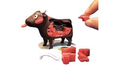 体や器官や肉の37部位が英語で覚えられる立体パズル。牛一頭を完成させよう！