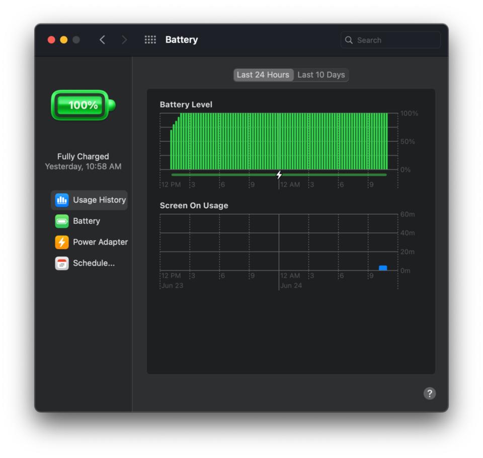 macOS Big Surのバッテリーの画面