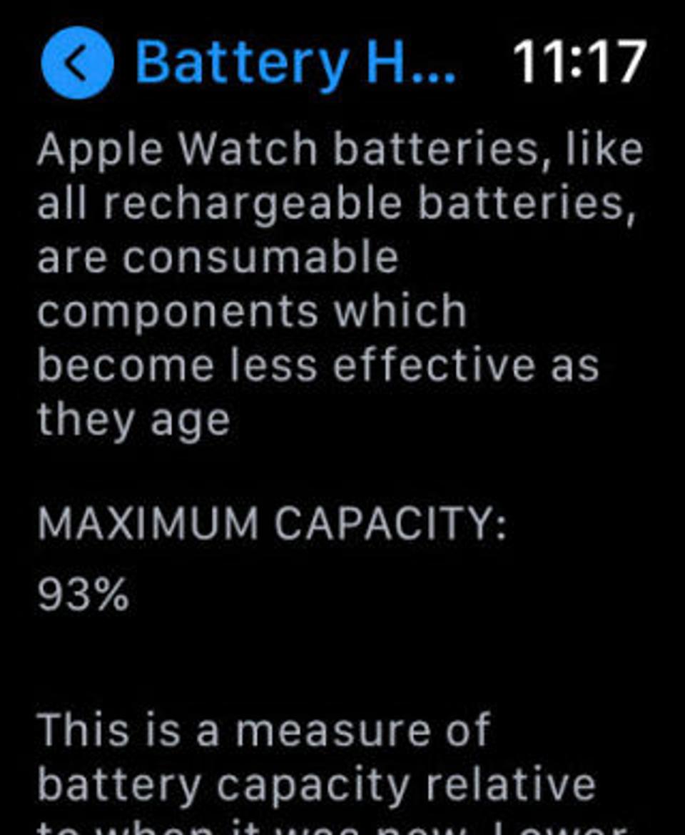 Apple Watchのバッテリーの状態の画面