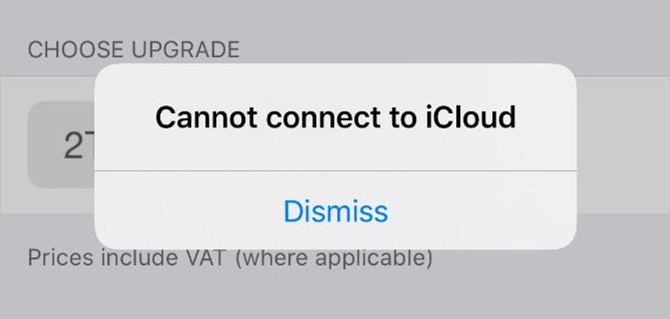 iCloudに接続できないエラー画面