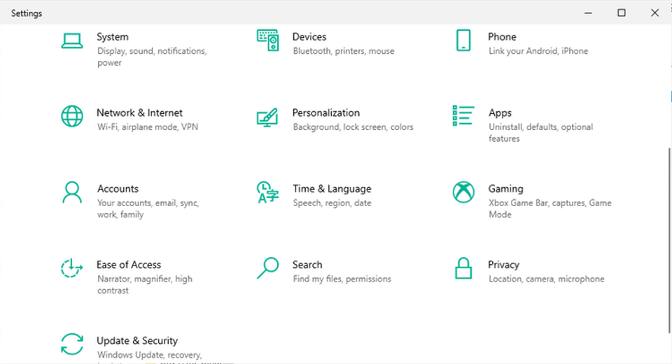 Windowsの設定画面