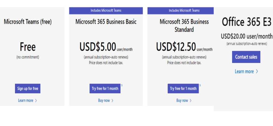 MicrosoftTeamsの料金プラン