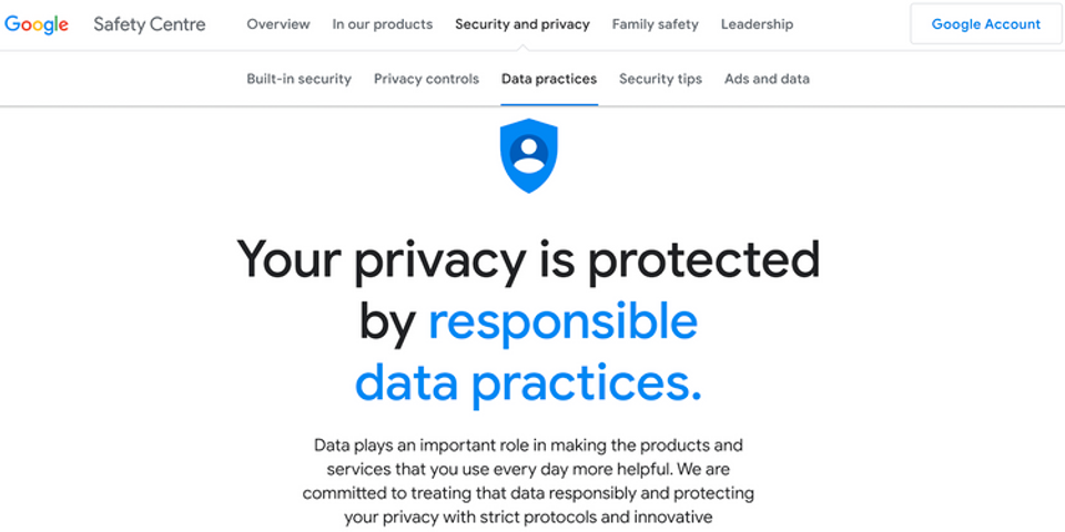 Googleのプライバシーポリシー画面
