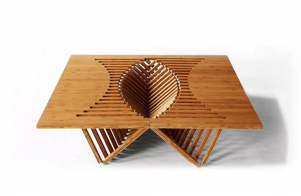 天然木サペリ材折り畳みサイドテーブル一点物手造り