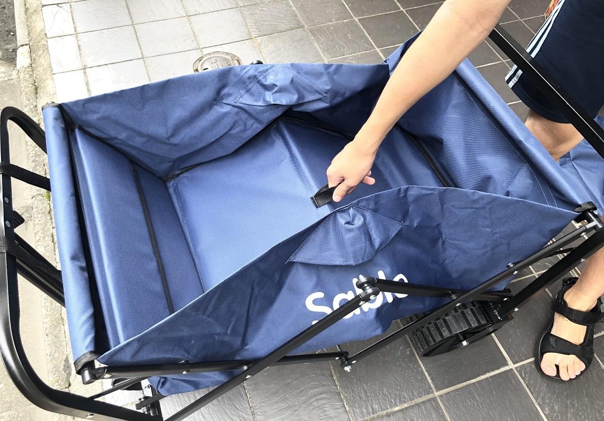 Sable キャリーカート アウトドア ワゴン キャリーワゴン 耐荷重100kg 108L大容量 折りたたみ式 手洗い可 Sableのキャリーカートはポケット付がうれしい！隙間に収納できるよ