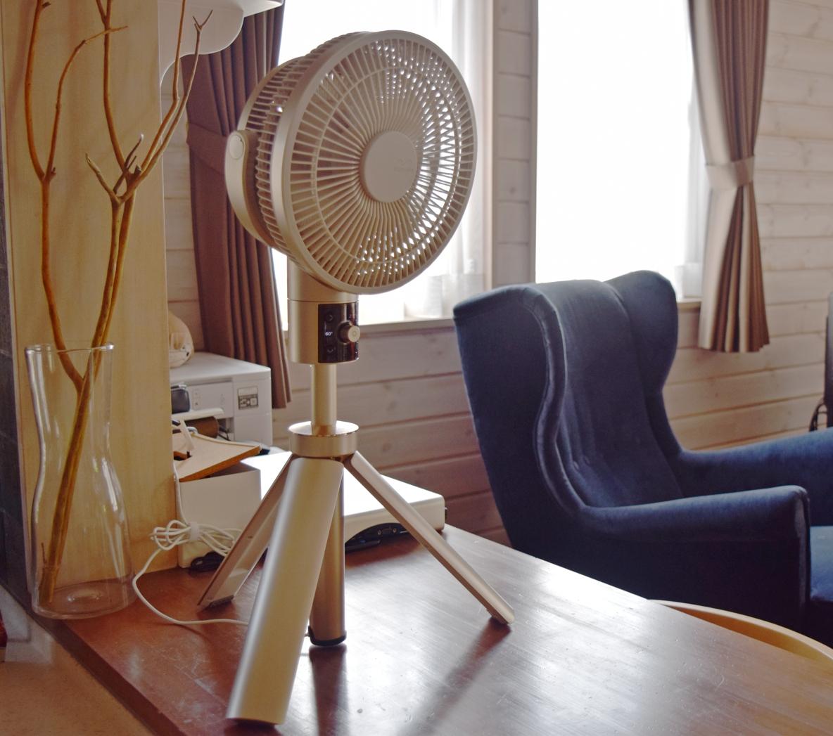 コンパクトなのに、ふんわり風が遠くまで届く。カモメファン扇風機で夜