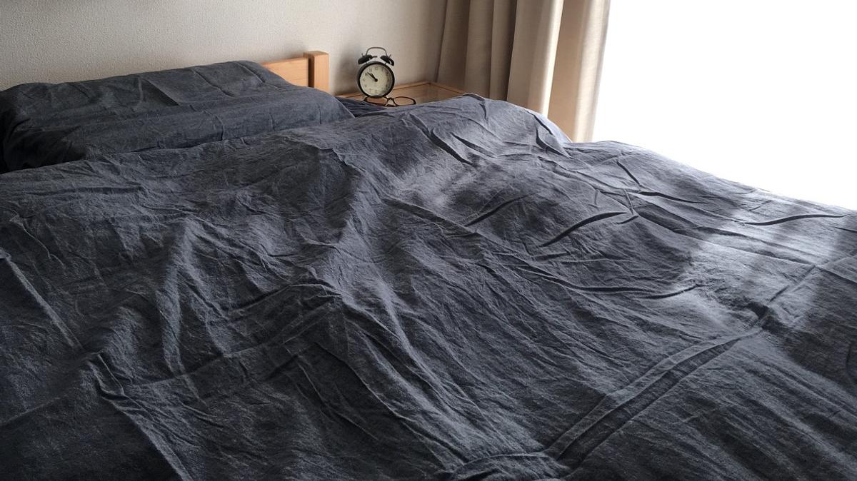 無印良品 グレー羽毛掛ふとん 背け 二層式 薄型 シングル S｜掛け布団 