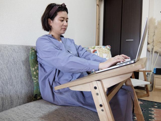 サイドテーブル  丸 小型 グリーン ソファサイドテーブル 在宅勤務 勉強机 高さを6段階に調整できるサイドテーブル」で、テレワークが快適に！机