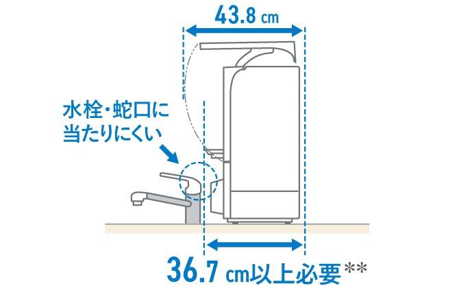 Panasonicの食洗機はスリムで設置しやすい。分岐水栓の取り付けも必要