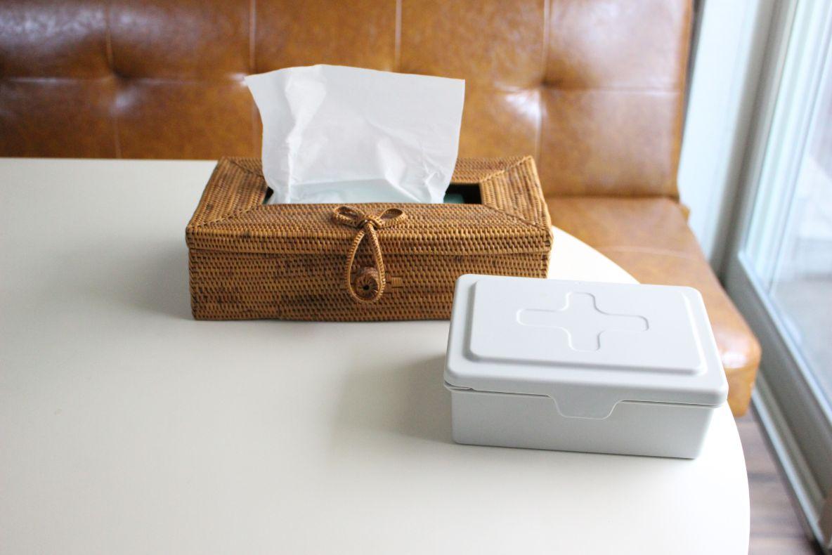 ウエットティッシュケース【るい】 さすが山崎実業だ。生活感出まくりのティッシュ類、2in1で収納できる