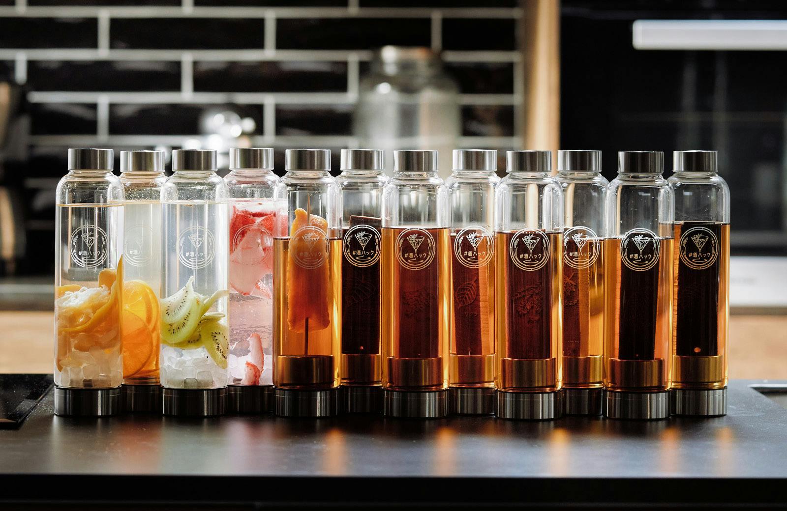 酒ハック 木製葉プレートとガラスボトルセット➪ 酒ハック 木製葉