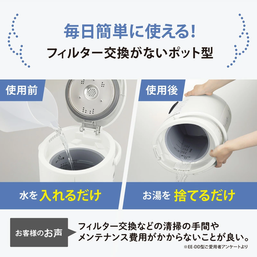 まるで「湯沸かしポット」な加湿器が20%還元中！フィルターなしでお