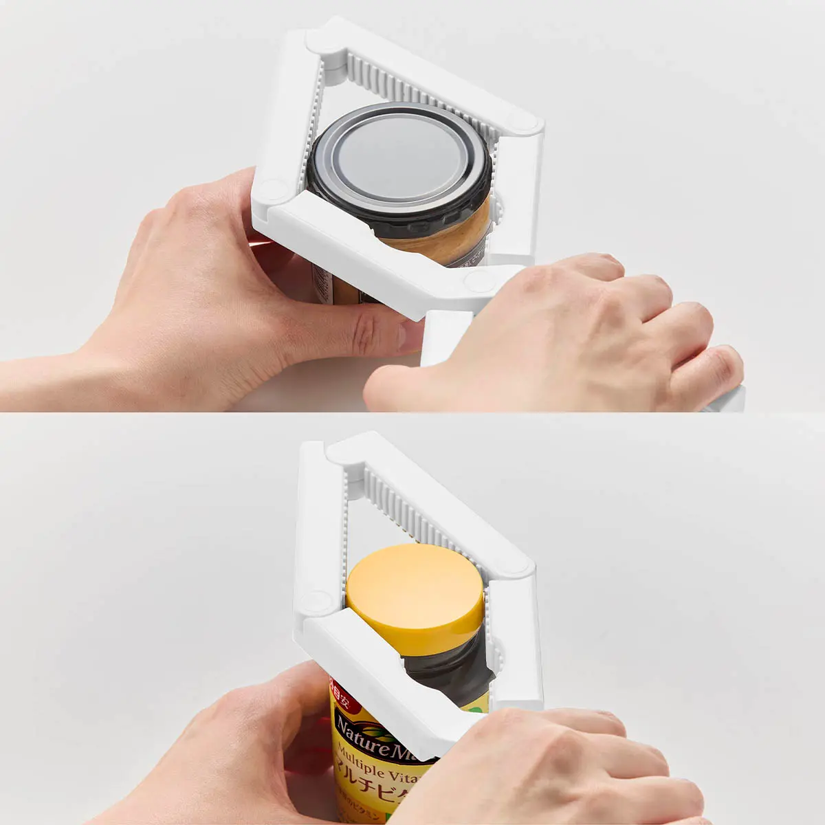 山崎実業「軽い力で開けられるマグネットキャップオープナー タワー」でさまざまなフタを開ける様子
