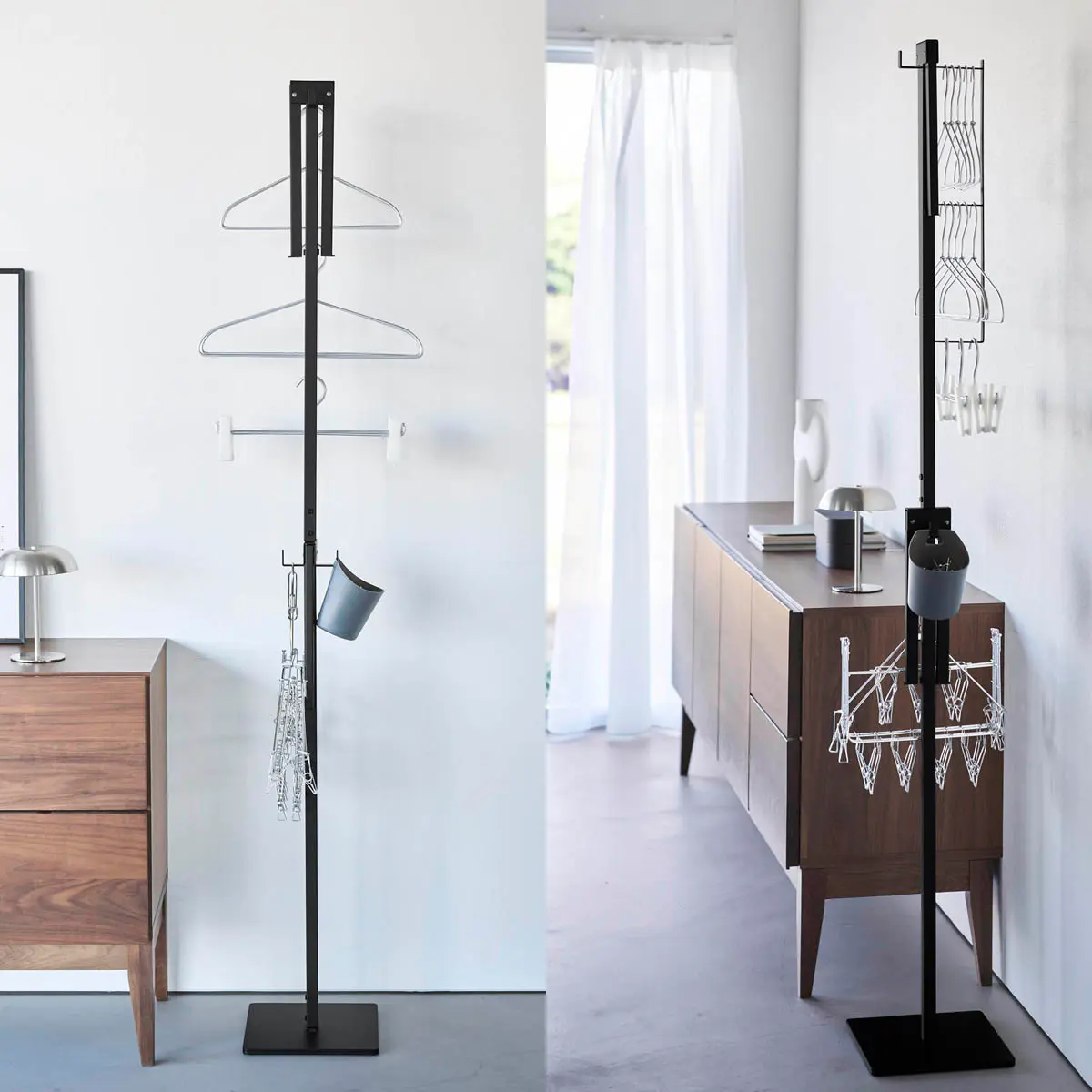 山崎実業「折り畳み室内物干し タワー スリム」を畳んだ様子