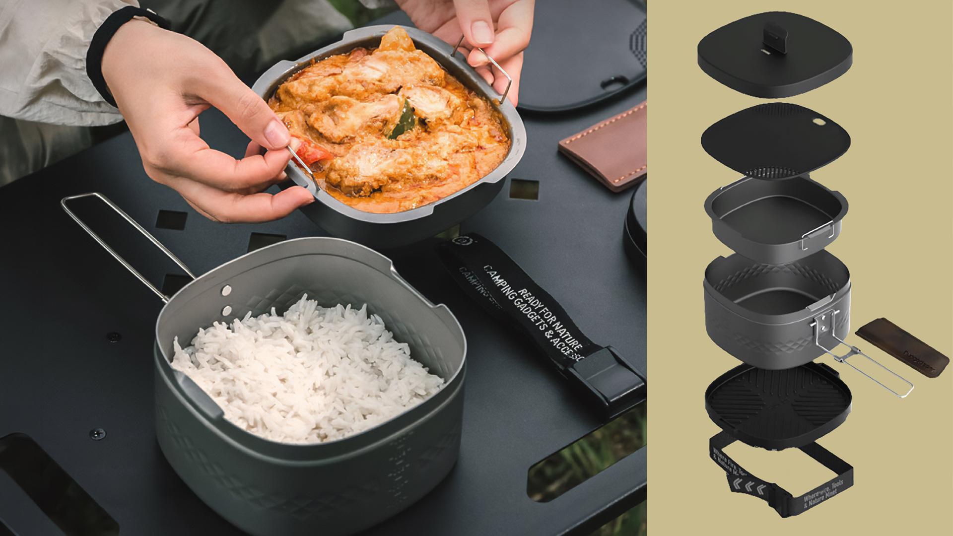 この多機能メスティン、キャンプ飯が2品同時に作れます。荷物が減らせ