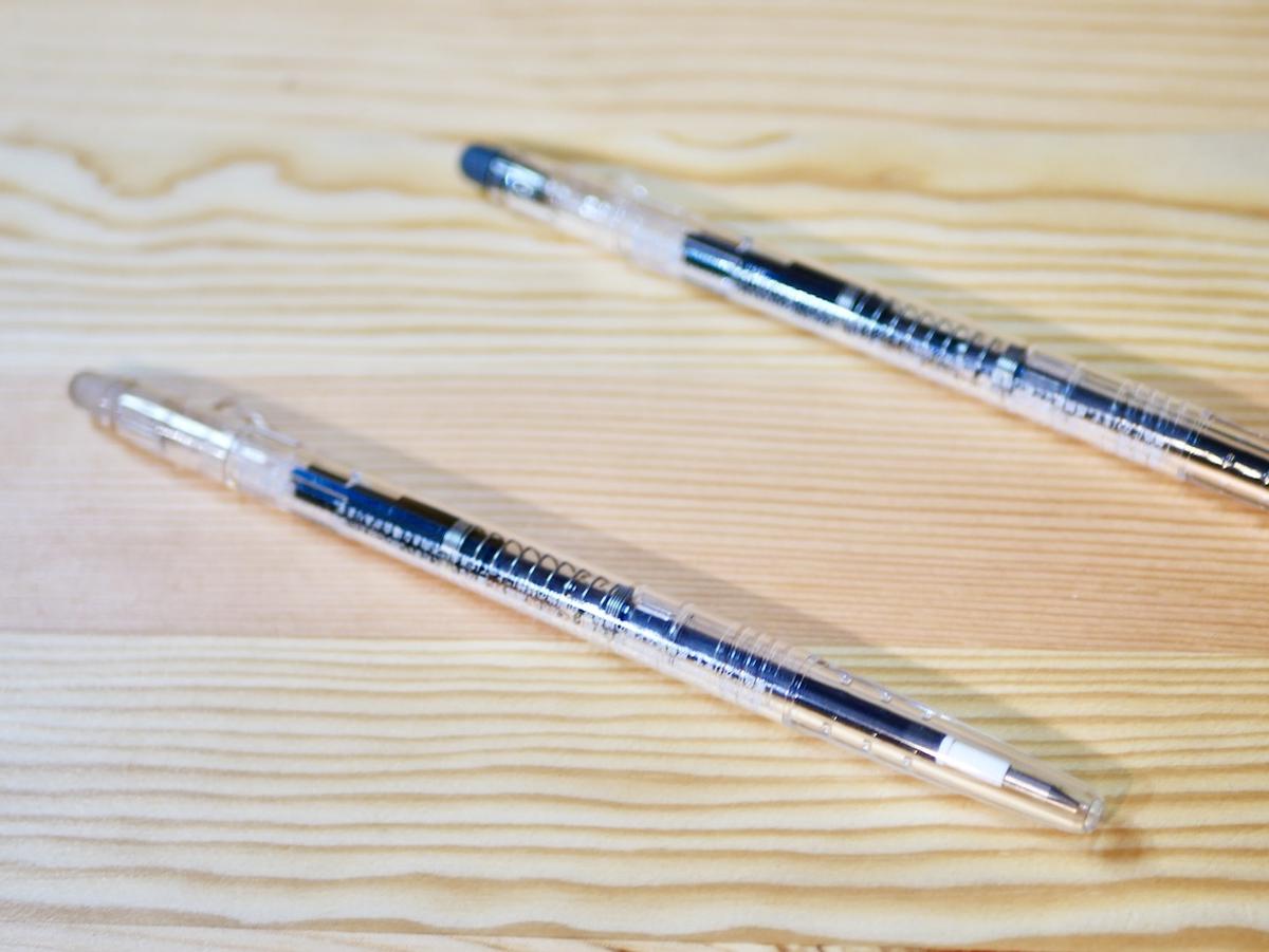 無印良品こすって消せるスリムボールペンの0.38mmと0.5mmの比較