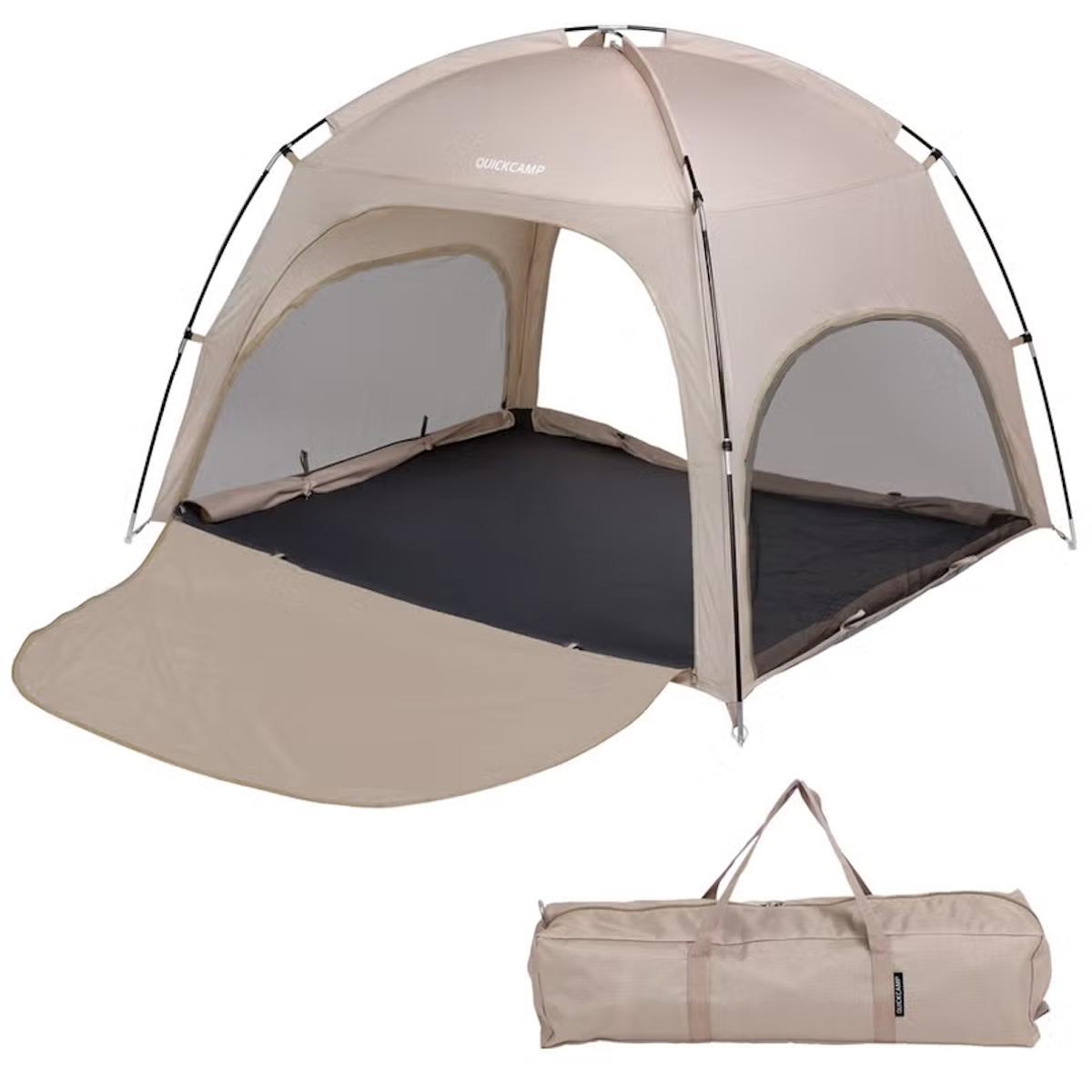 クイックキャンプのコンパクトシェードPUコーティングの組み立て状態と収納バッグ