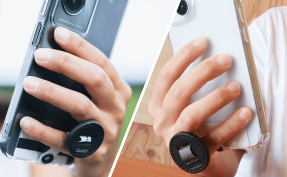 スマホを握らず支える「新発想スマホリング」。特許構造で長年の首と指