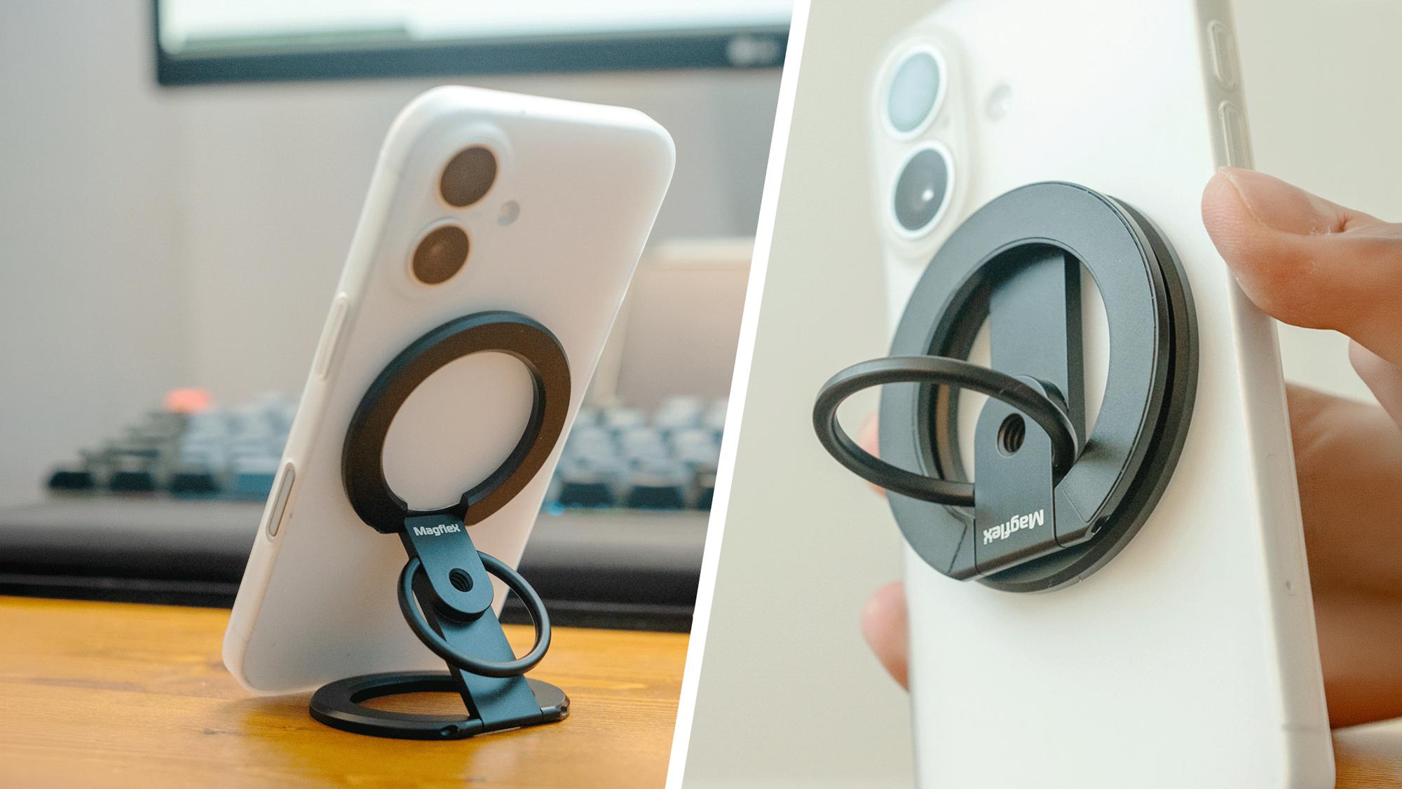 スマホを冷蔵庫にペタッ。このスマホリング、スタンド機能が優秀で