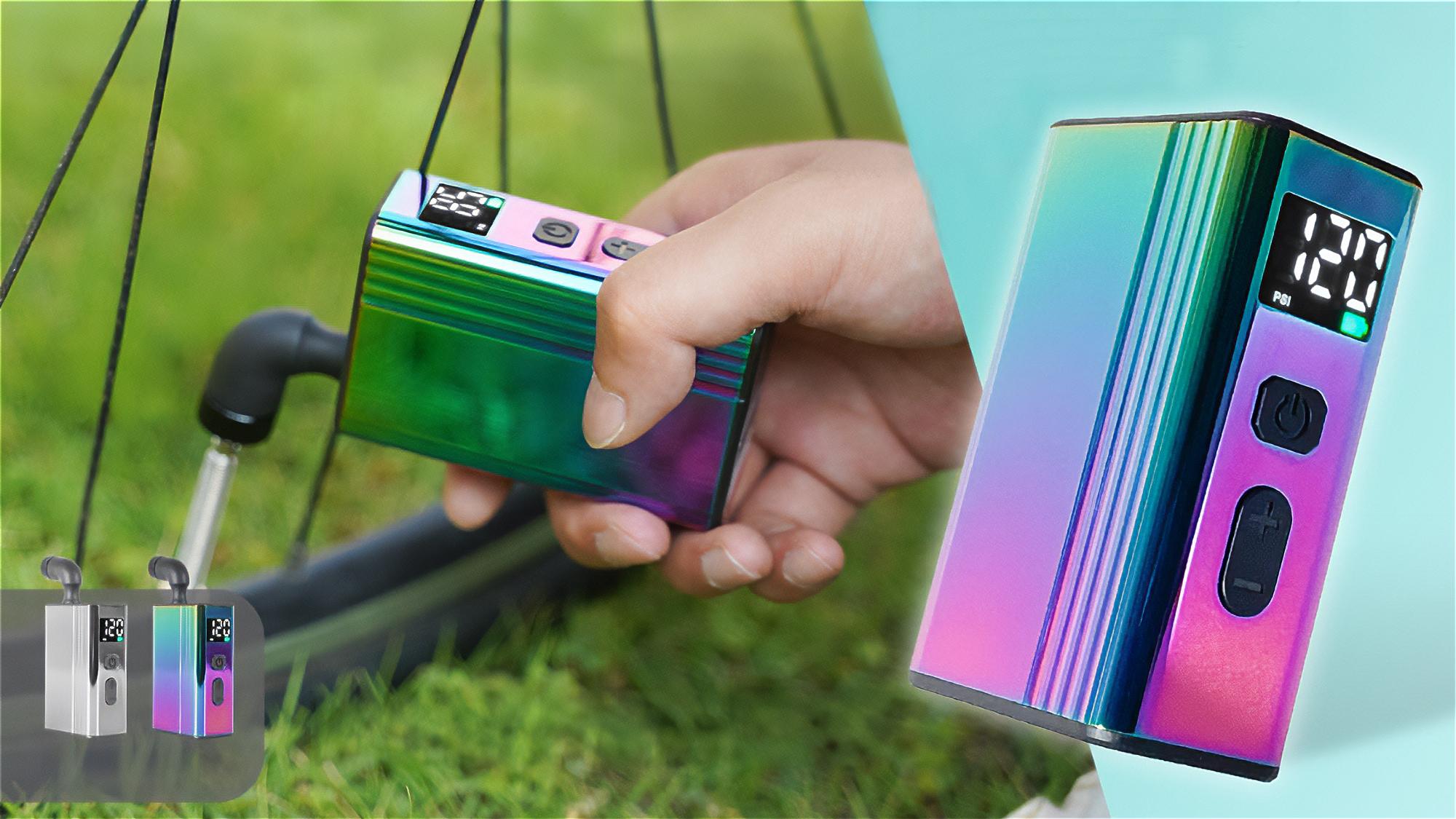 新品 超小型 軽量 電動空気入れ ポータブル　アルミ　E-3 Mini G 自転車もバイクもボールも、空気入れはこれ1台。軽量小型だから遠出用