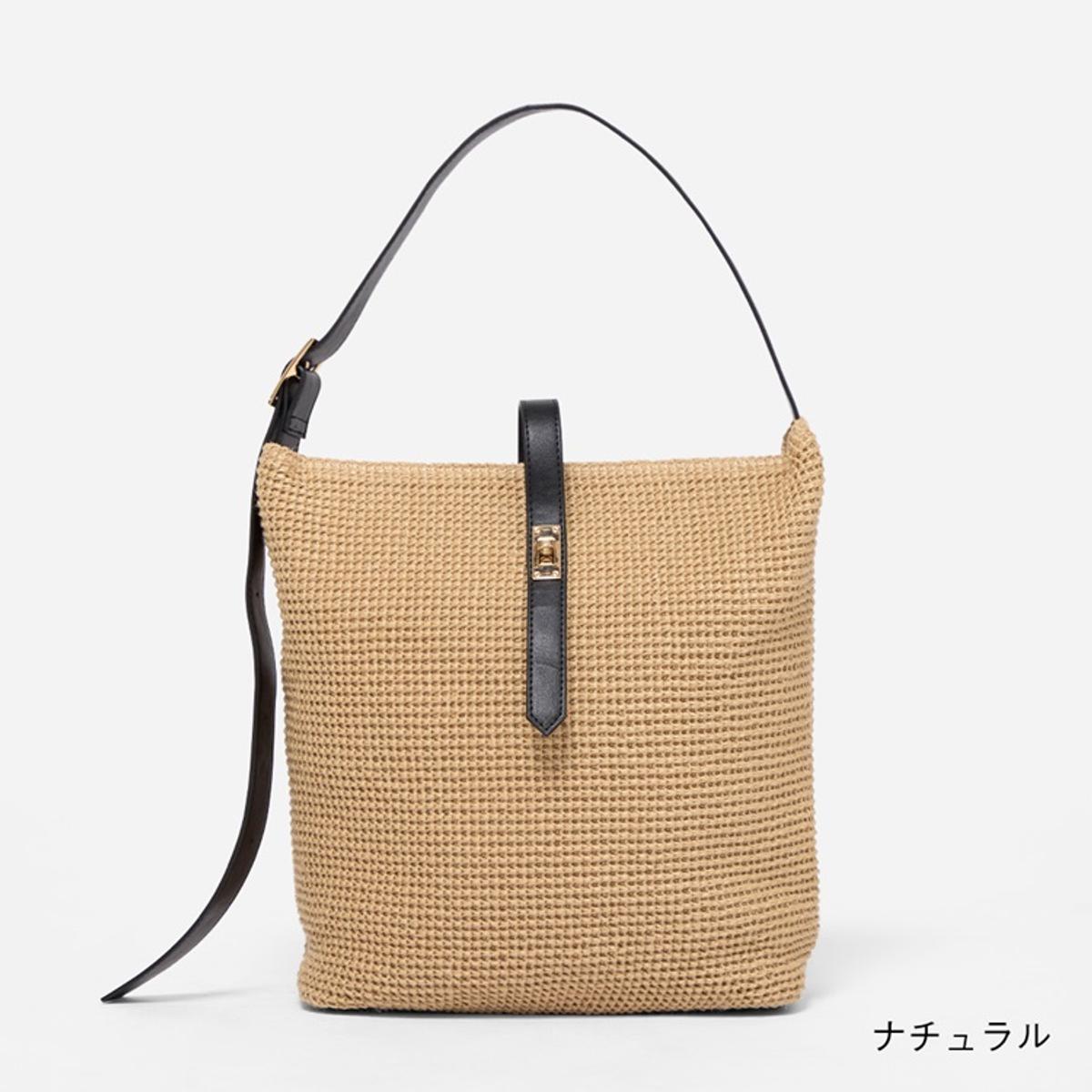 合皮コンビ縦型トートバッグMのナチュラルベージュの商品写真