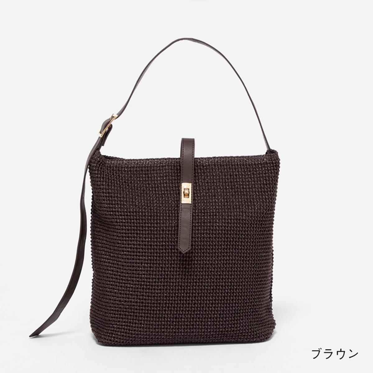 合皮コンビ縦型トートバッグMの暗めなブラウンの商品写真