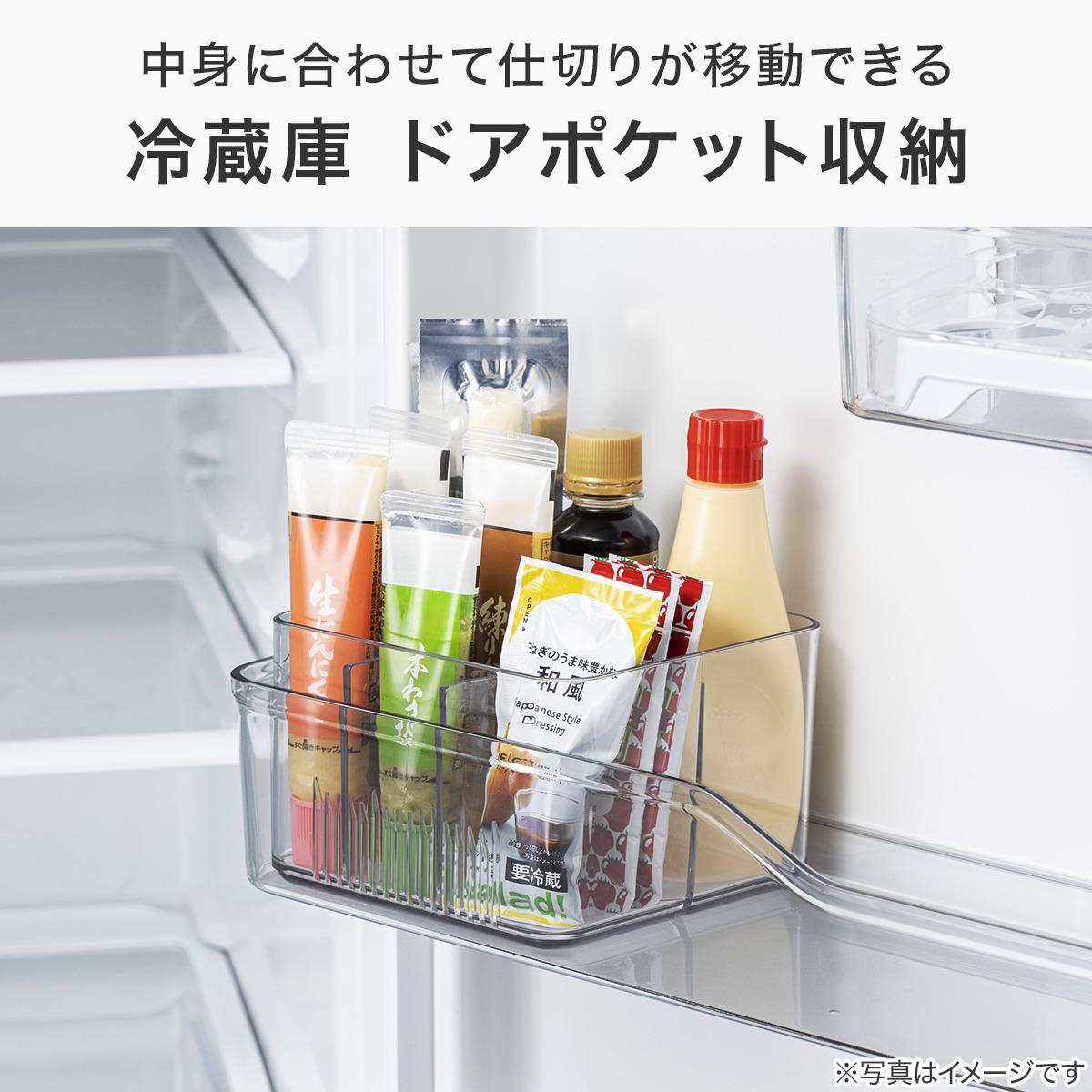 ニトリの「冷蔵庫ドアポケット収納」のダブルに様々な調味料を入れたところ